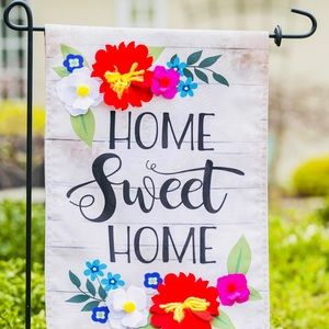 Evergreen Garden Linen flag, Floral Home Sweet Home